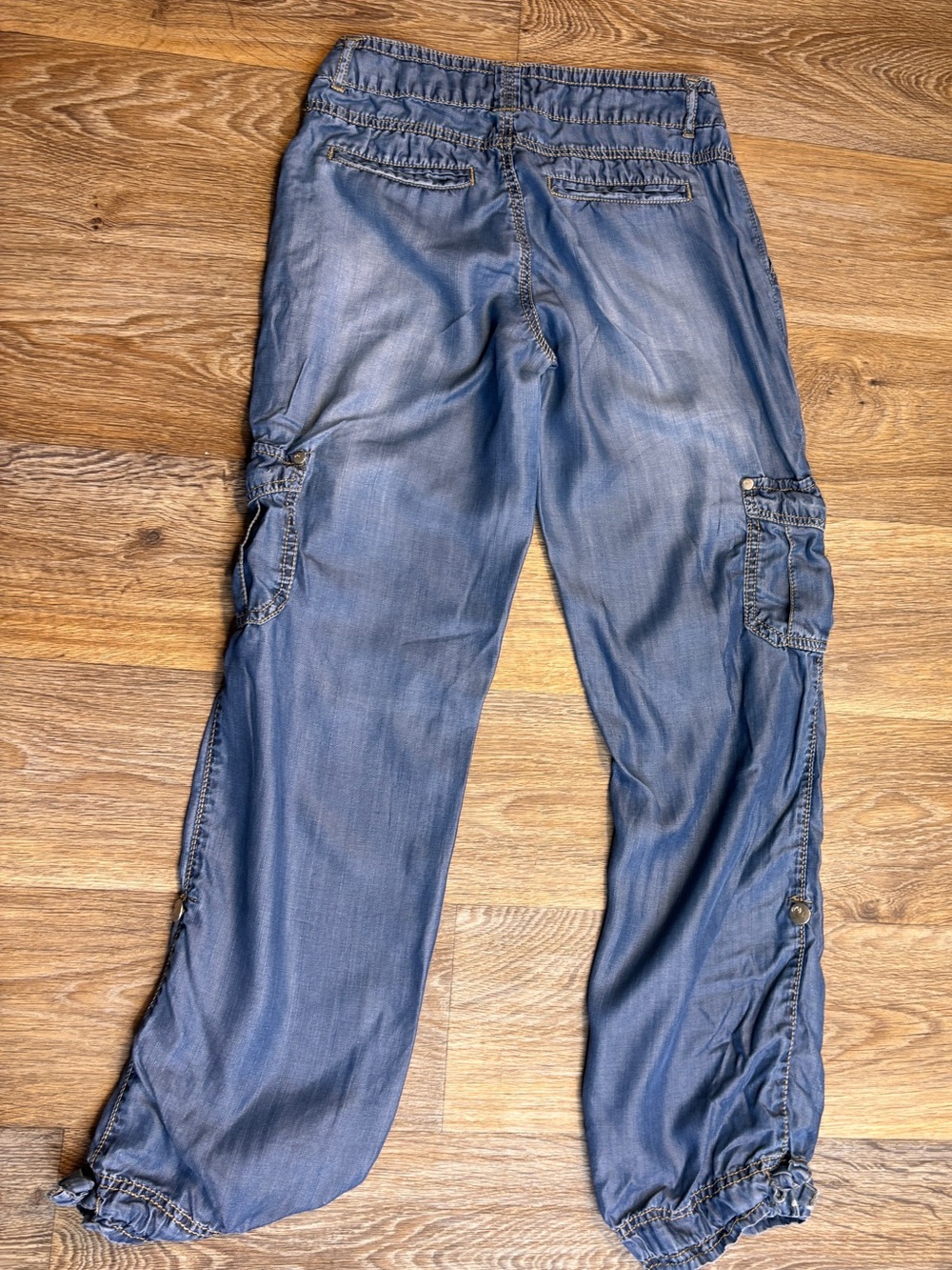 Harmony + Havoc Chambray Cargo Jogger Pants Size 7 Blue Lightweight Utility Boho - Picture 6 of 6